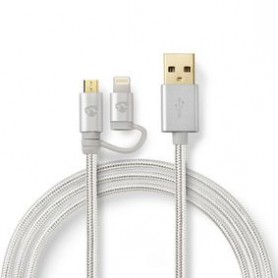 CAVO 2 in 1 USB-A maschio  Connettore Apple Lightning a 8 pin - USB Micro-B maschio 480 Mbps 2 mt Placcato oro Alluminio