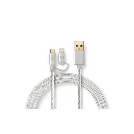 CAVO 2 in 1 USB-A maschio  Connettore Apple Lightning a 8 pin - USB Micro-B maschio 480 Mbps 2 mt Placcato oro Alluminio