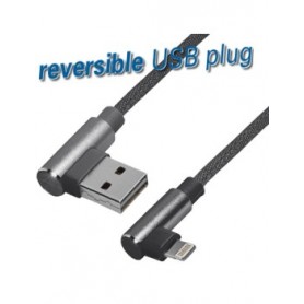 USB type A angled plug to 8 pin angled plug, 1,0 m, nylon braided, high flexible