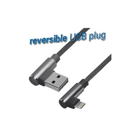 USB type A angled plug to 8 pin angled plug, 1,0 m, nylon braided, high flexible