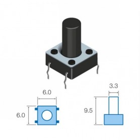Tact Switchs verticale 6.0 x 6.0mm, altezza totale 9.5mm