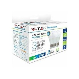 V-TAC VT-1900 Lampadina LED E27 9W A60 6400K (Box 3 pezzi)