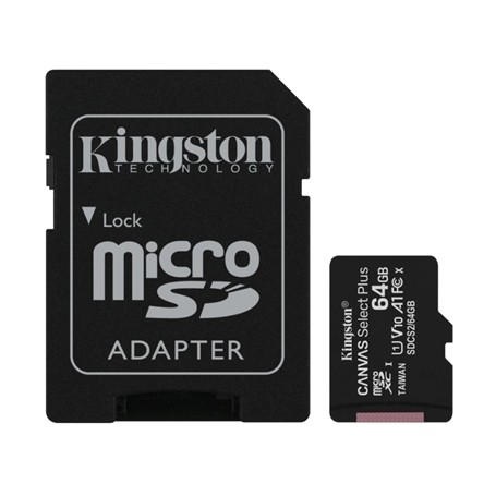 MICRO SECURE DIGITAL 64GB SDCS2/64GB CLASS10 UHS-I 100MB/S + ADATTATORE CANVAS SELECT PLUS KINGSTON