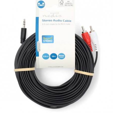 Cavo audio stereo 3,5 mm maschio 2x maschio RCA Placcato nickel 15.0 mt.