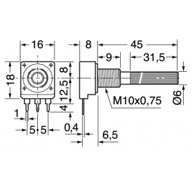 POTENZIOMETRO LINEARE 6MM PLASTICA 10KOHM 0,25W