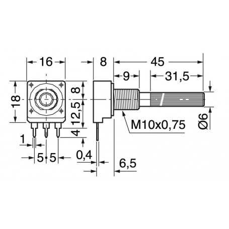 POTENZIOMETRO LINEARE 6MM PLASTICA 470KOHM 0,25W