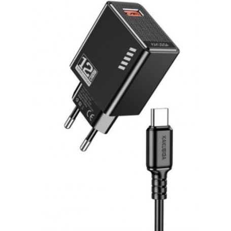 Caricatore con cavo USB Type-C 5V 2.4A 12W nero