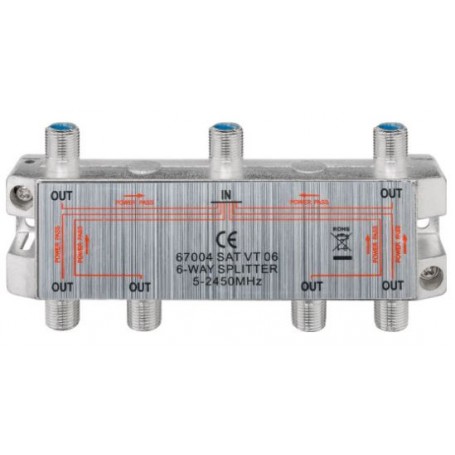 Splitter a 6 Vie da 5 a 2400 Mhz con Connettore Orizzontale
