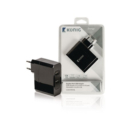 CARICABATTERIE A SPINA 2-OUTPUTS 4.8 A 4.8 A USB Nero