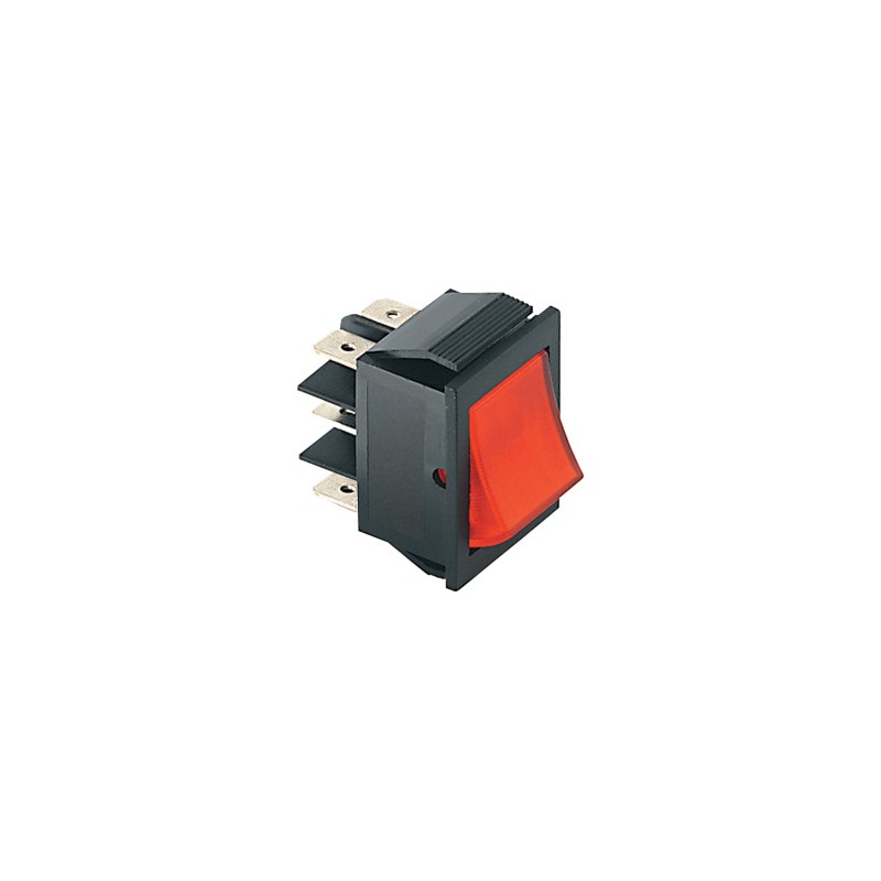 Interruttore Bipolare Luminoso 220Vca 15A Rosso - Con Faston, Autobloccante